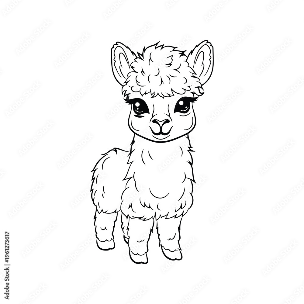 Naklejka premium Cute Alpaca Line Art Illustration – Hand Drawn llama Animal Outline