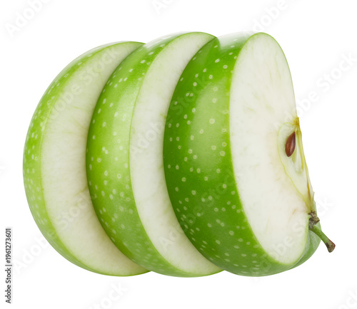 Sliced green apple fruit fresh isolated on a transparent background