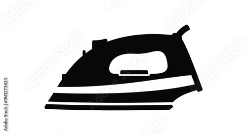 A simple black silhouette of a household clothing iron