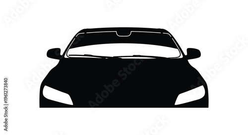 Front view of a modern convertible car in black silhouette