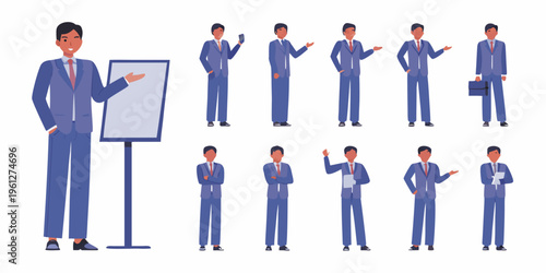 A collection of diverse businessmen in suits with various poses