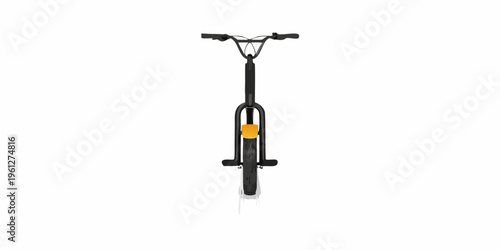 Front view of a black electric scooter with an orange accent