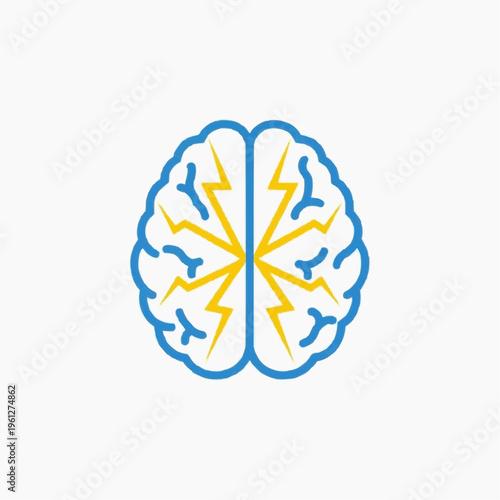 Brain with lightning bolts symbolizing ideas, innovation, and electrical impulses.