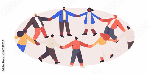 Diverse group of people holding hands in a circular formation