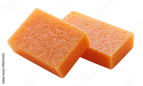 Two orange bars of soap hygiene isolated on a transparent background