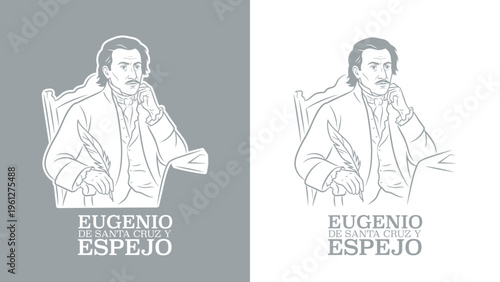 Vector line art illustration of the Latin American hero Eugenio Espejo, a conceptual icon of the Ecuadorian physician and writer.