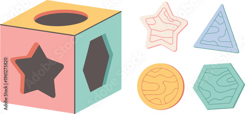 A colorful toy block and shape sorter for young children to play