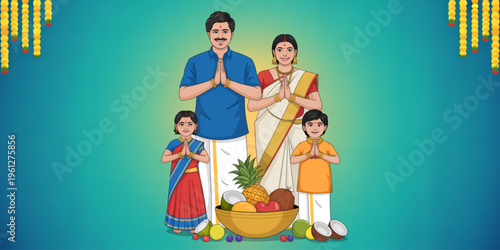 Indian family, traditional clothing, festive illustration, cultural celebration vector