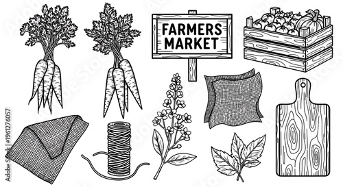 Farmers market fresh produce illustration.