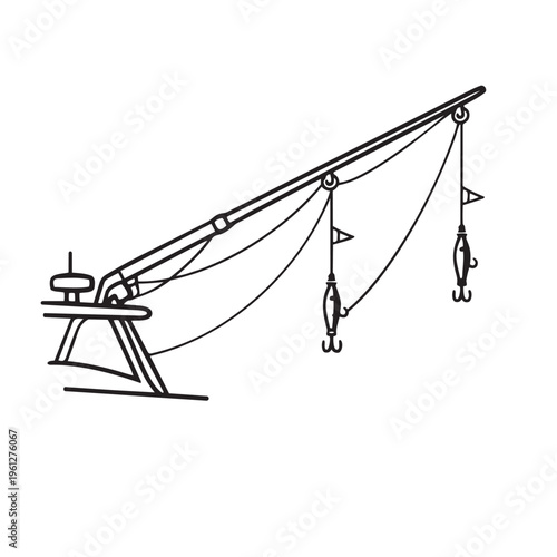 Vector graphic illustration of a fishing crane with hooks and lures