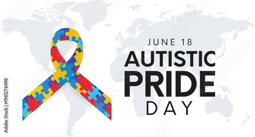 A colorful awareness ribbon for Autistic Pride Day on June 18