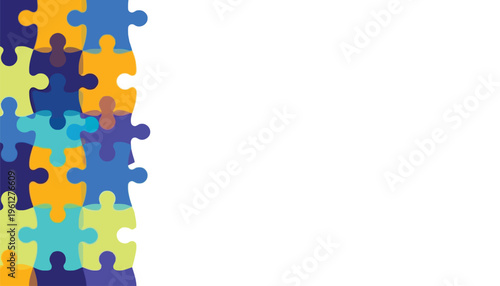A colorful jigsaw puzzle partially completed on a white background