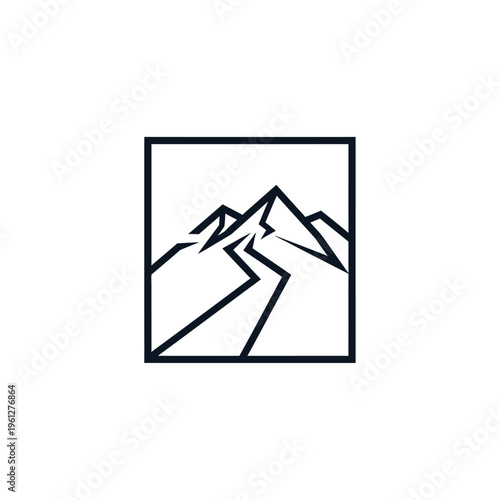 Mountain range landscape in simple line art.