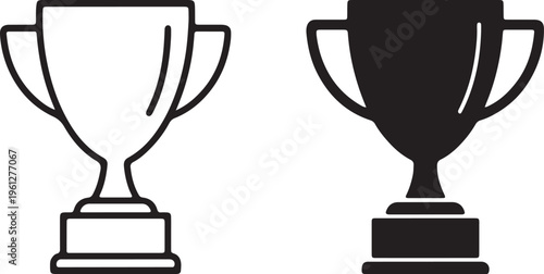 trophy award winner icon set black white outline silhouette vector illustration