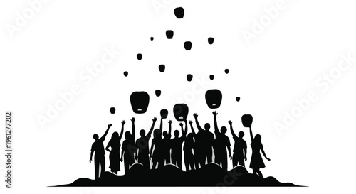 people releasing balloons in celebration silhouette