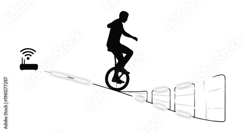 man riding unicycle over wifi signal to virtual reality