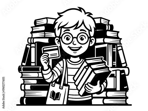 Life Skills Child Holding Library Books Outline Vector