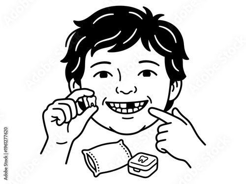 Life Skills Child Showing Lost Tooth Outline Vector
