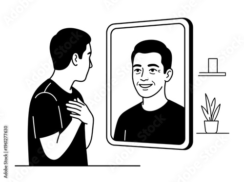 Life Skills Person Reflecting in Mirror Outline Vector