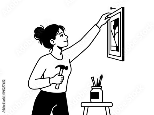 Life Skills Woman Hanging Framed Wall Art Outline Vector