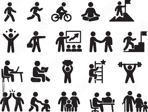 Human activity icon set. lifestyle, business, sports, and family pictograms