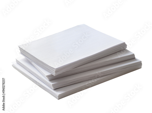 Bild auf Leinwand Isolated organized stacks of new blank white paper, versatile stationery for off