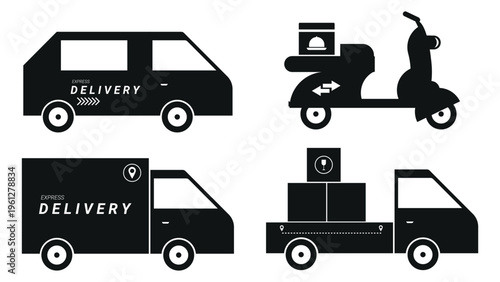Express Delivery Transport Icons Minimal flat style isolated on light background. Perfect for logistics, shipping services, courier apps, e-commerce.