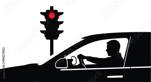car stopping at red traffic light silhouette