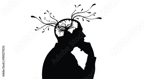 thinking person with brain and ideas flowing out