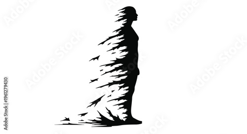 man silhouette with flying birds around him