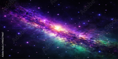 Deep blue nebula clouds and bright stars illuminate the abstract dark cosmos of a fantasy galaxy within the vast astronomy of the night sky universe