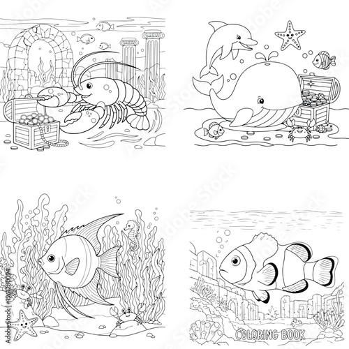 Happy cartoon taxi cab with passengers on water, city background, black and white, road trip