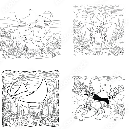 Cute cartoon helicopter pilot, satellite, constellation, and spacecraft, line art, outer space