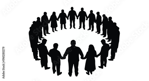 Diverse people holding hands in a circle silhouette