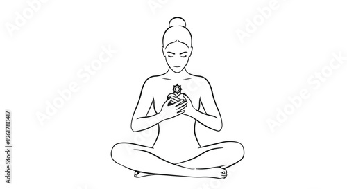 woman meditating with flower, yoga and mindfulness