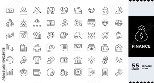Finance line icons set. Money, finance, payments elements ,Currency, money, bank, cryptocurrency, check, wallet, piggy,stock vector.