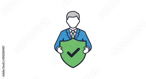 Businessman Holding Green Shield Icon.