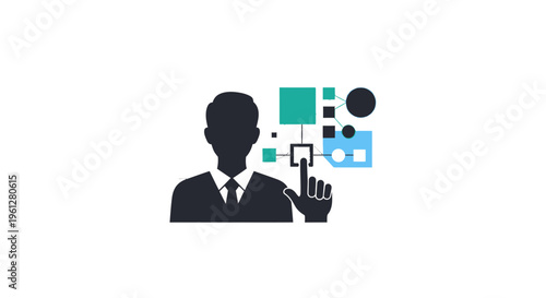 Businessman touching virtual interface screen.