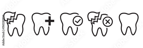 Tooth Care Icon Set – Dental Hygiene, Oral Health, Toothbrush, Floss and Dentist Vector 
Line Symbols