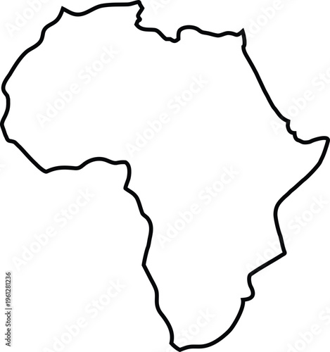 A simple black line drawing of the African continent on a white background
