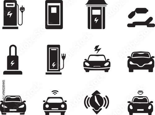 Charging icons web and cars vector