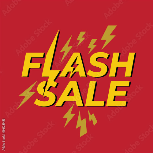Flash sale text with lightning in red background