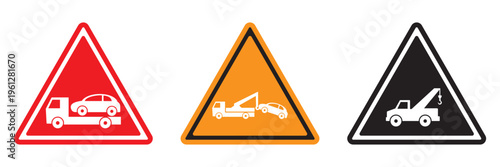 Car Towing Icon Set – Tow Truck, Breakdown Recovery, Roadside Assistance and Vehicle 
Removal Vector Symbols