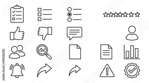 Set of 18 Black Line User Interface Icons Vector