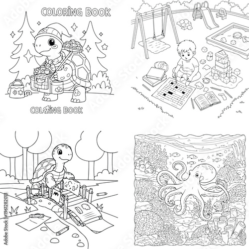 Cute cartoon spaceship launching into outer space, line art, black and white, solar system