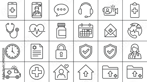 Set of 24 Outline Medical and Healthcare Icons Vector