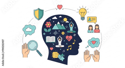 Creative mind with ideas and thoughts symbolizing inspiration and innovation in a conceptual illustration