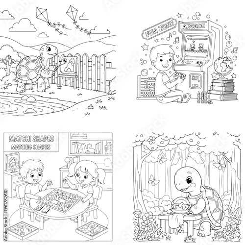 Cute cartoon space shuttle coloring page vector illustration with vector art with black and white