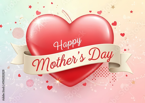 heartfelt mother's day greeting with red heart and ribbon banner red color happy mother's day ribbon