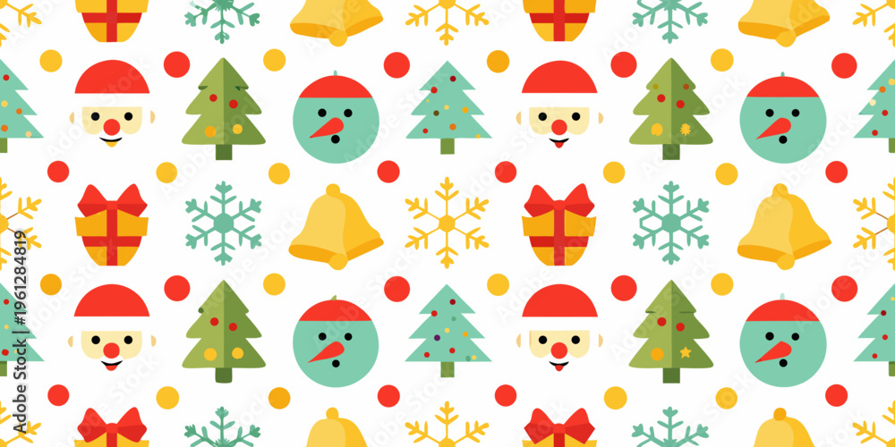 Fototapeta premium Festive christmas pattern featuring santa trees bells and gifts
